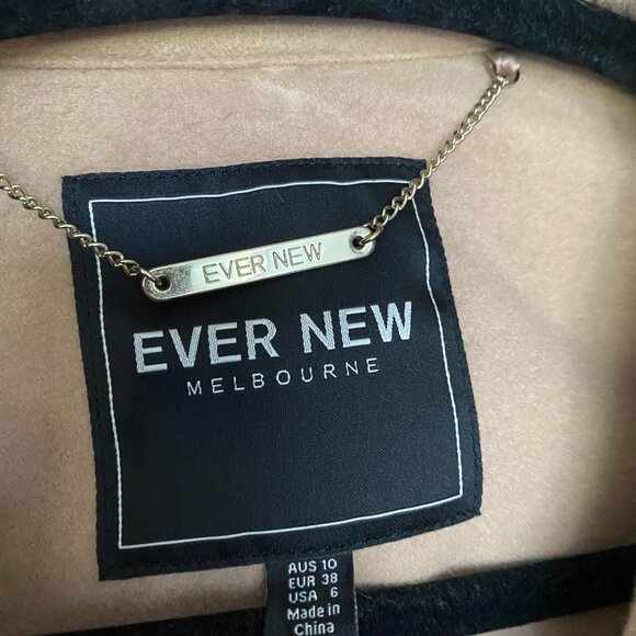 EVER NEW Tan Long Line Felt Wool Like Double Breast Belted Trench Coat Size 6 - Picture 6 of 10